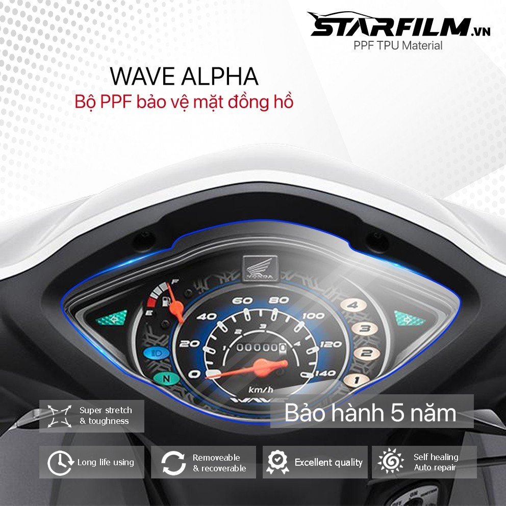 Honda Wave Alpha PPF TPU chống xước tự hồi phục mặt đồng hồ